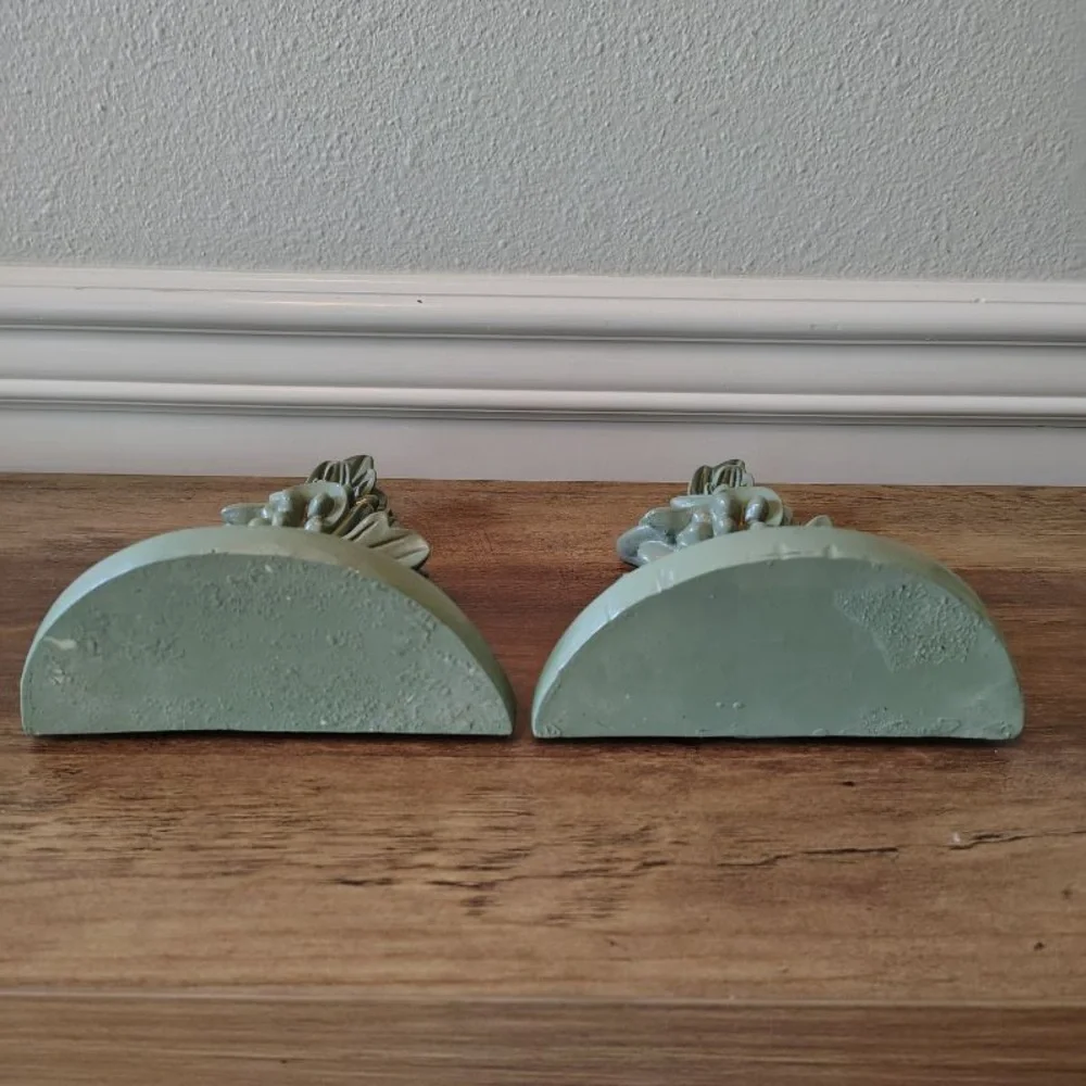 2 Resin Floral Botanical Sconce Shelves Wall Decor Ornate Shelf Pair Green